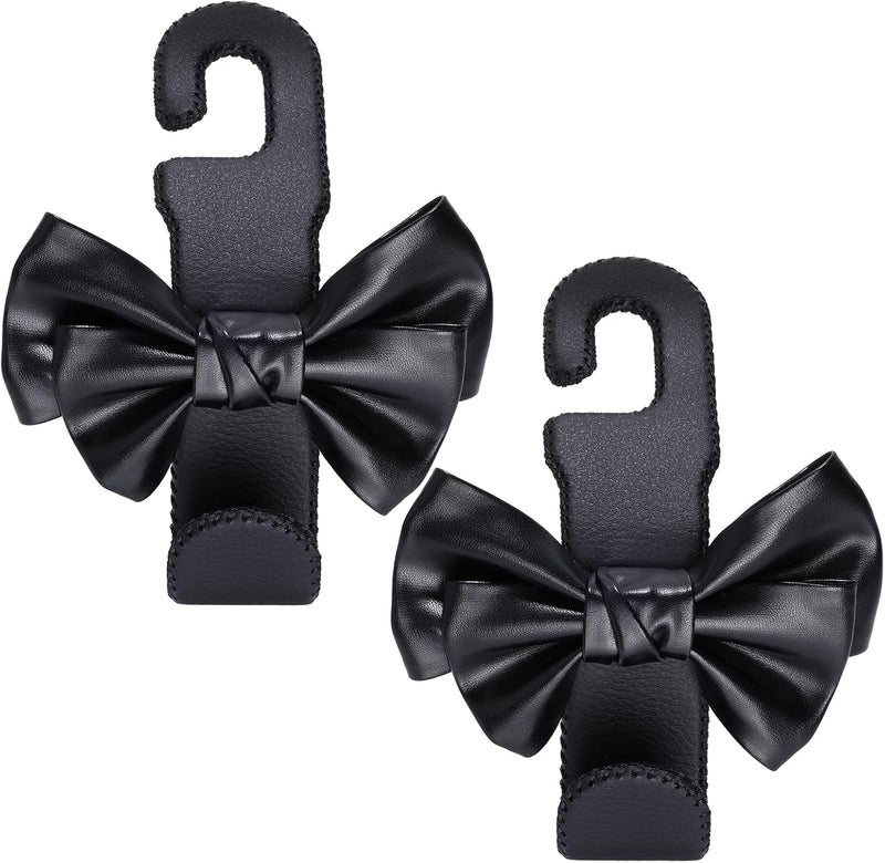 TISOHUGO Car Purse Hook, Cute Bow Hooks for Headrest - Leather U-Shaped Purse Holder for Car, Flexible Seat Back Organizer & Durable Vehicle Accessories for Bags, Coats & More (Black-2 Pack) - Image 1